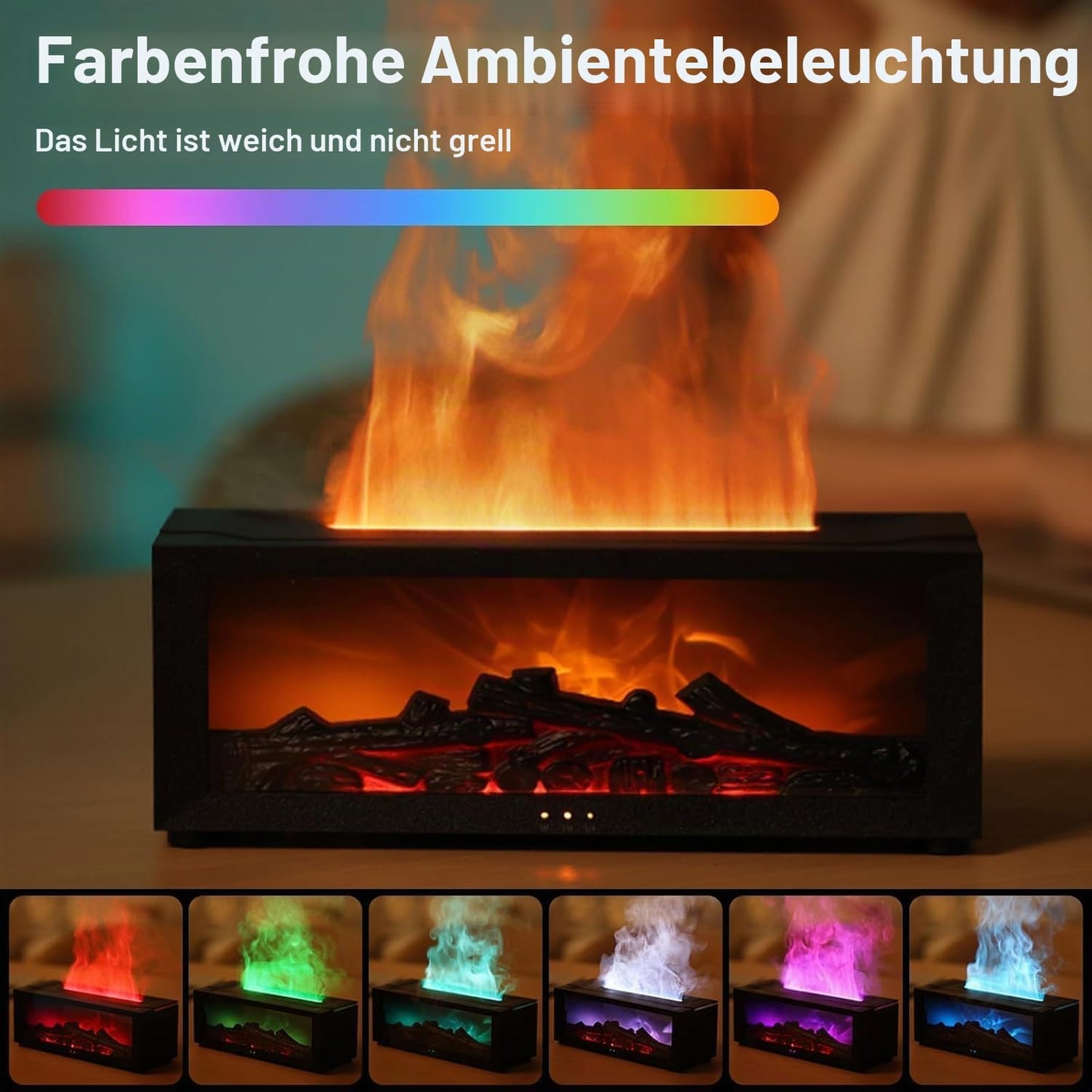 Scented Oil Diffusers Aroma Diffuser Mit LED Kamin, Duftöl Diffusor Für Ätherische Öle Mit 7-Farben-Licht Flammeneffekt, 150Ml Luftbefeuchter Mit Fernbedienung, 4 Timer, Wasserlose Abschaltautomatik